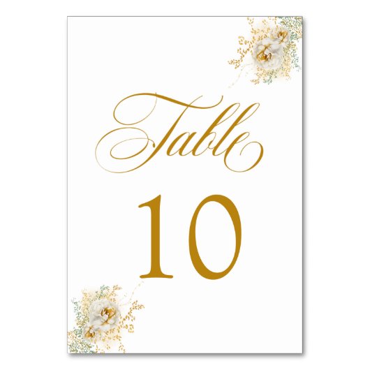 Elegante Gold Script Floral Wedding Tischnummer 10 (Vorderseite)