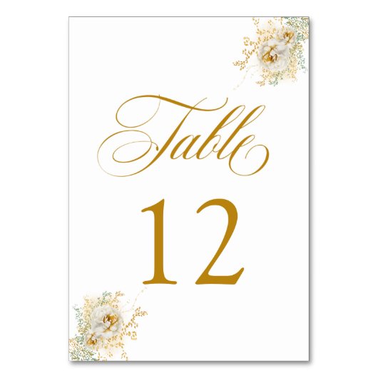 Elegante Gold Script Floral Wedding Tischnummer 12 (Vorderseite)