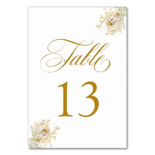 Elegante Gold Script Floral Wedding Tischnummer 13 (Rückseite)