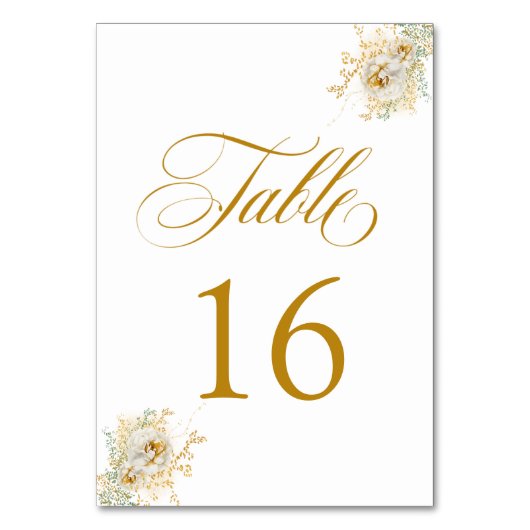Elegante Gold Script Floral Wedding Tischnummer 16 (Vorderseite)