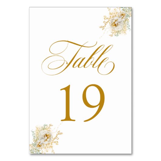 Elegante Gold Script Floral Wedding Tischnummer 19 (Vorderseite)