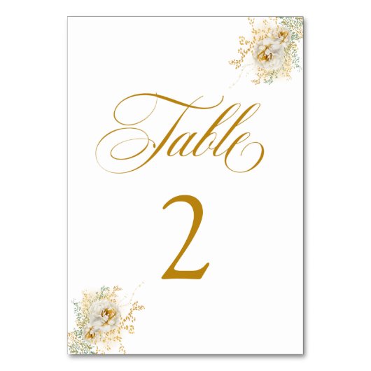 Elegante Gold Script Floral Wedding Tischnummer 2 (Vorderseite)
