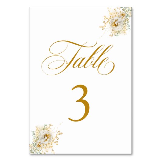 Elegante Gold Script Floral Wedding Tischnummer 3 (Rückseite)