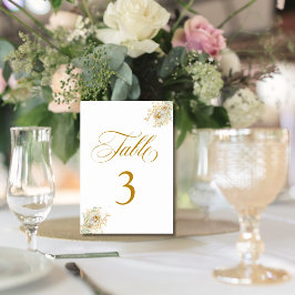 Elegante Gold Script Floral Wedding Tischnummer 3