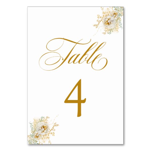 Elegante Gold Script Floral Wedding Tischnummer 4 (Rückseite)