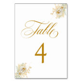 Elegante Gold Script Floral Wedding Tischnummer 4 (Vorderseite)