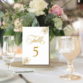 Elegante Gold Script Floral Wedding Tischnummer 5