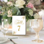 Elegante Gold Script Floral Wedding Tischnummer 7