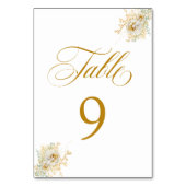 Elegante Gold Script Floral Wedding Tischnummer 9 (Vorderseite)