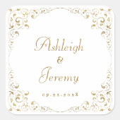 Elegante Gold Script Foliage Hochzeit Quadratischer Aufkleber (Vorderseite)