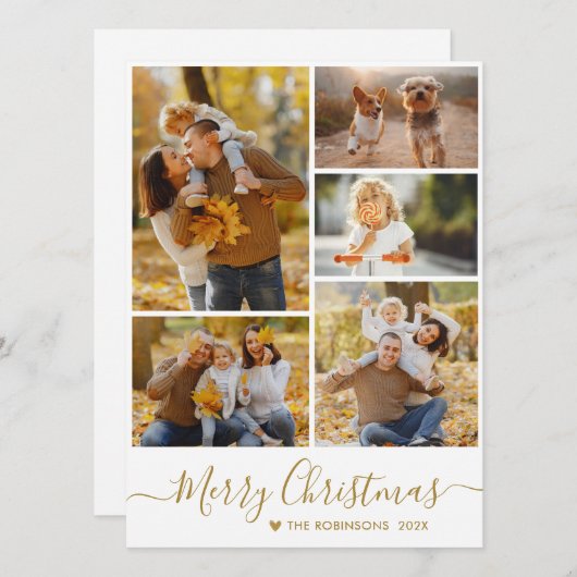 Elegante Gold Script Foto Collage Weihnachten (Vorne/Hinten)
