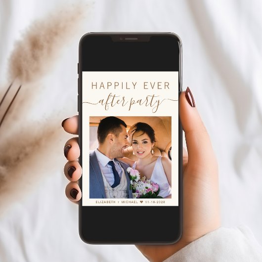 Elegante Gold Script Foto Cream Hochzeitsempfang Einladung