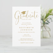 Elegante Gold Script Foto Graduation Party Einladung (Stehend Vorderseite)