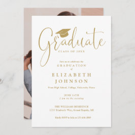 Elegante Gold Script Foto Graduation Party Einladung