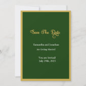 Elegante Gold Script Frame Green Save the Date Kar Einladung (Vorderseite)