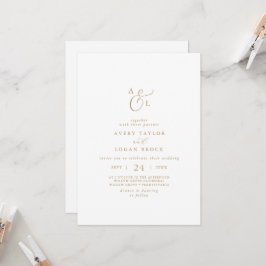 Elegante Gold Script Front & Back Monogram Wedding Einladung