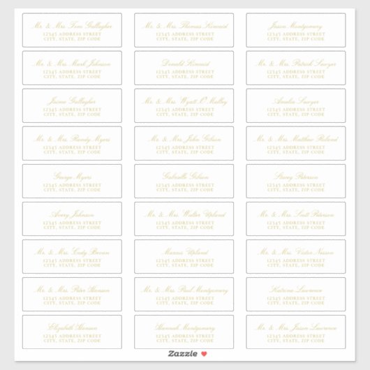 Elegante Gold Script Guest Address Labels (Blatt)