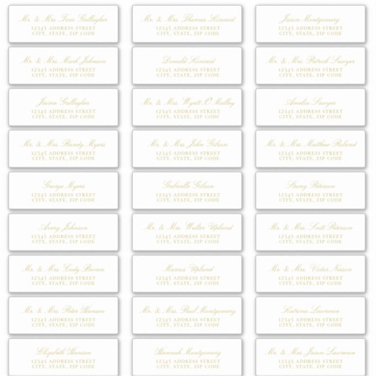 Elegante Gold Script Guest Address Labels (Vorderseite)