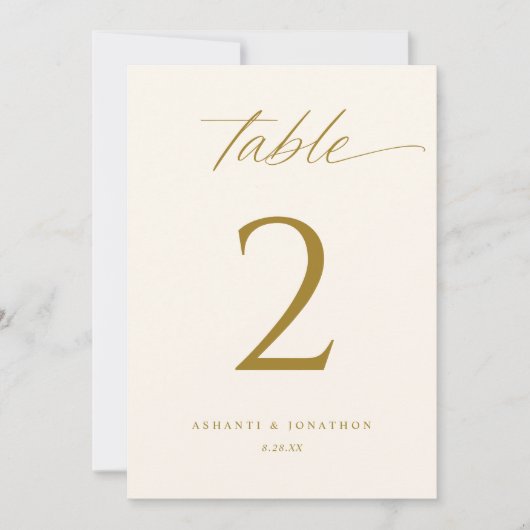 Elegante Gold Script-Hochzeiten-Tischnummern Einladung (Vorderseite)
