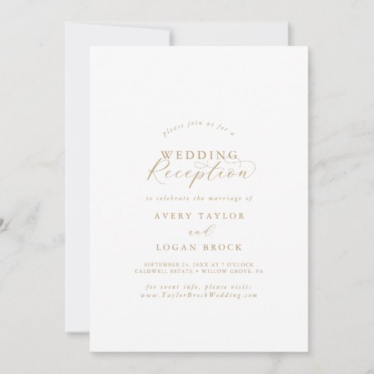 Elegante Gold Script Hochzeitsempfehlung Einladung (Vorderseite)