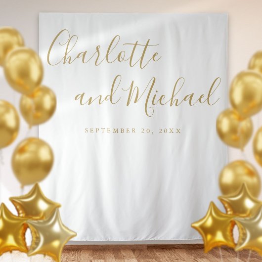 Elegante Gold Script-Hochzeitskabine - Hintergrund Wandteppich