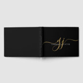 Elegante Gold Script Initials Name Monogram Black Gästebuch (Voll)