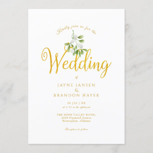 Elegante Gold Script Mistletoe Winter Wedding Einladung