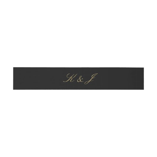 Elegante Gold Script Monogram Black Wedding Einladungsbanderole (Flach)