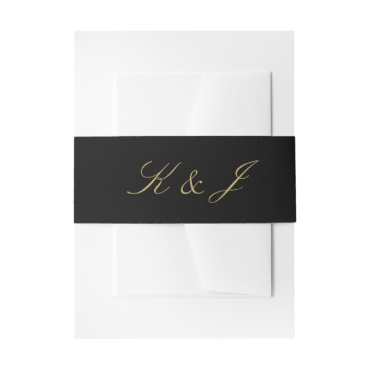 Elegante Gold Script Monogram Black Wedding Einladungsbanderole (Vorderseite Beispiel)