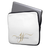 Elegante Gold Script Monogram Initials Minimalisti Laptopschutzhülle (Vorderseite Links)