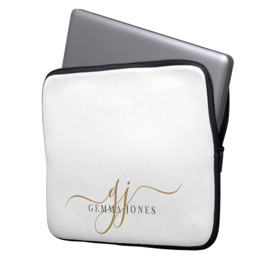 Elegante Gold Script Monogram Initials Minimalisti Laptopschutzhülle (Vorderseite Links)