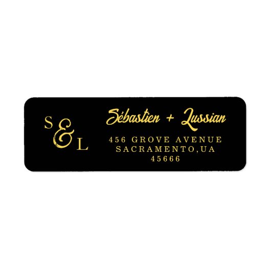 Elegante Gold Script Monogram Rücksendeadresse (Vorne)