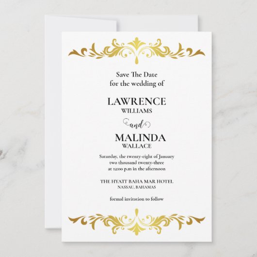 Elegante Gold Script Monogram Wedding Save the Dat Date (Vorderseite)
