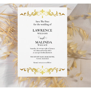 Elegante Gold Script Monogram Wedding Save the Dat Date