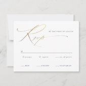 Elegante Gold Script Navy Blue Wedding RSVP Karte (Vorderseite)