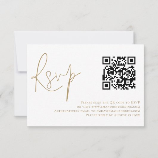 Elegante Gold Script QR Code Wedding RSVP Card Einladung (Vorderseite)