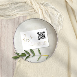 Elegante Gold Script QR Code Wedding RSVP Card Einladung