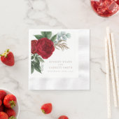 Elegante Gold Script Red Floral Wedding Serviette (Beispiel)
