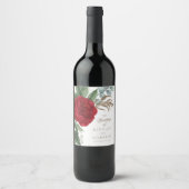 Elegante Gold Script Red Floral Wedding Weinetikett (Vorderseite)