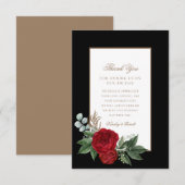 Elegante Gold Script Red Peonies Black & White Dankeskarte (Vorne/Hinten)