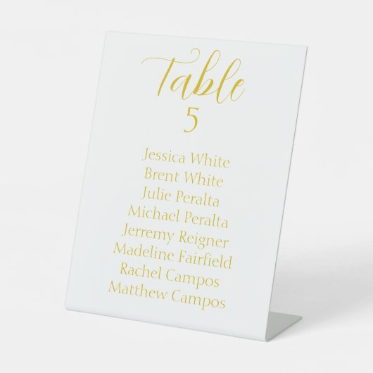 Elegante Gold Script Seating Chart Tabelle Sockelschild (Vorderseite)