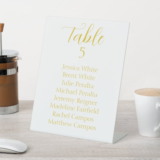 Elegante Gold Script Seating Chart Tabelle Sockelschild (In SItu)