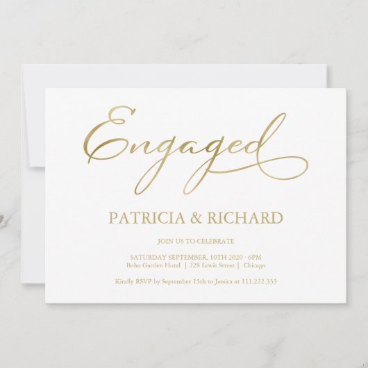 Elegante Gold Script Simple Engagement Party Einladung (Vorderseite)
