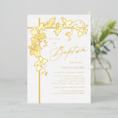 Elegante Gold Script Taufe Folieneinladung (Stehend vorne)