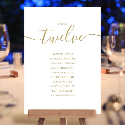 Elegante Gold Script Tischnummer 12 Seating Chart
