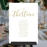 Elegante Gold Script Tischnummer 13 Seating Chart<br><div class="desc">Diese elegante,  in Gold und Weiß gehaltene Signatur-Schrift mit doppelseitiger Tischnummer und 13 Sitzplakatkarten eignet sich perfekt für alle Feiern. Entwickelt von Thisisnotme©</div>