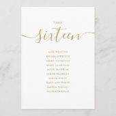 Elegante Gold Script Tischnummer 16 Sitzplan (Rückseite)