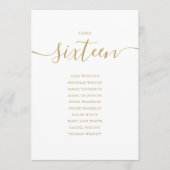 Elegante Gold Script Tischnummer 16 Sitzplan (Vorderseite)