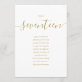 Elegante Gold Script Tischnummer 17 Seating Chart (Vorderseite)