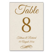 Elegante Gold Script Tischnummer Card (Vorderseite)